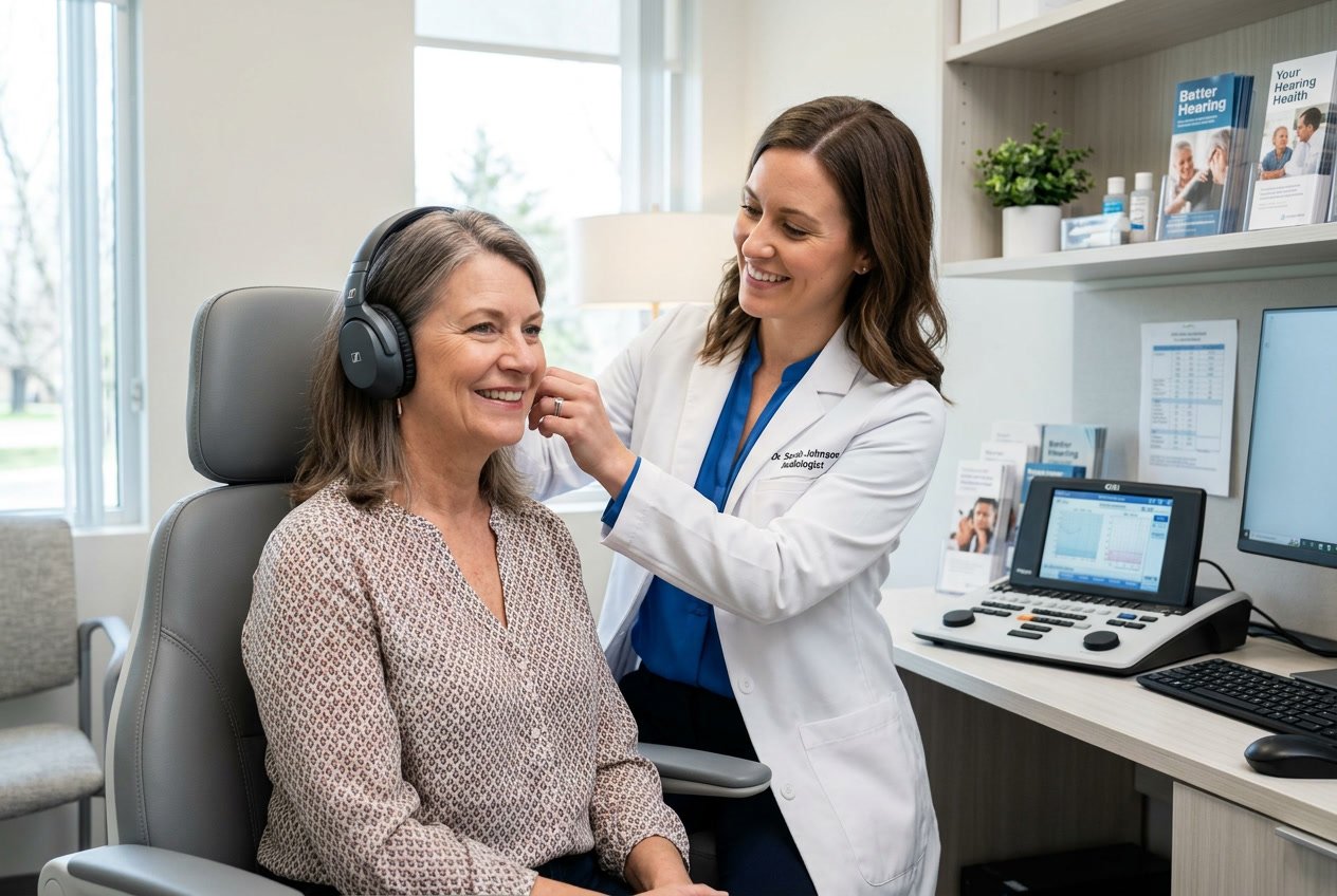 Kvinde der får testet hørelse